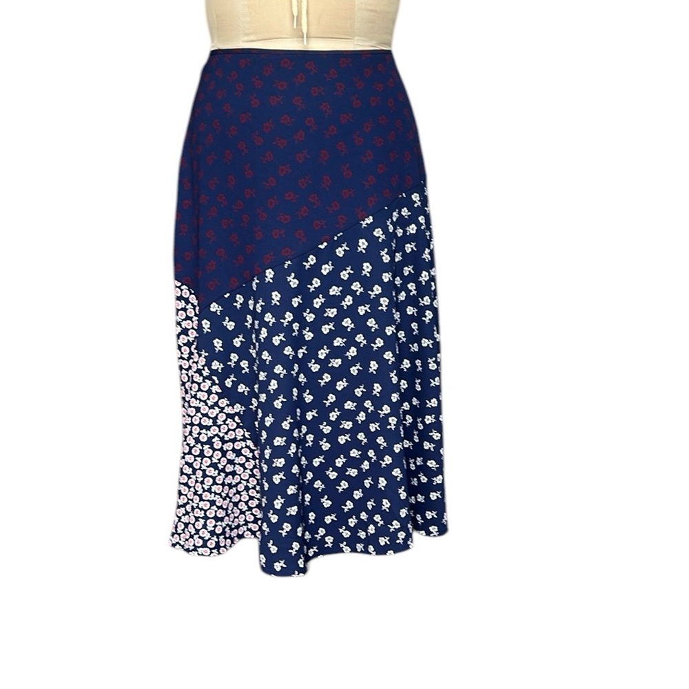 Talbots Patchwork Floral Color Block Midi Skirt Patriotic Red White Blue 8P